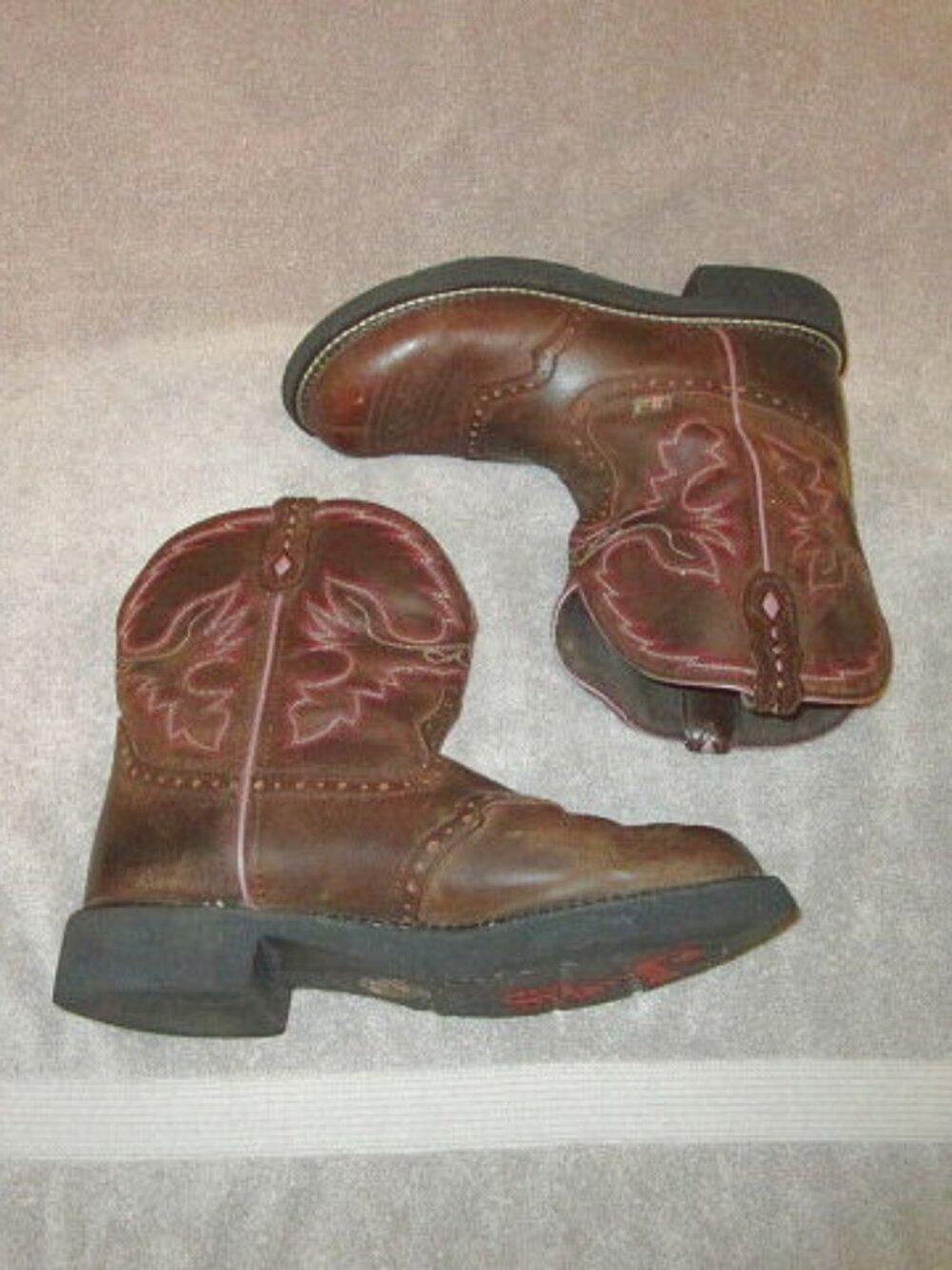 Justin Gypsy Gemma Leather Boots Size 8 Pink Stitch Cowgirl Western Rodeo Barn